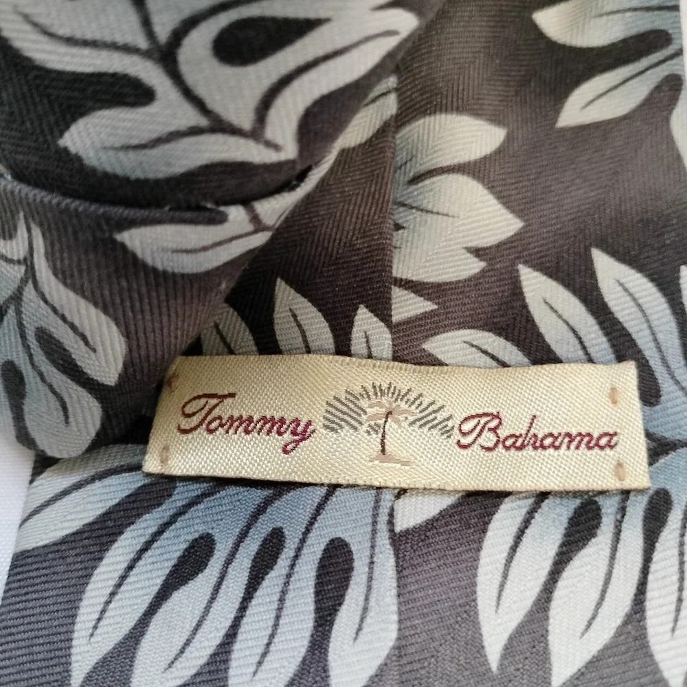 Tommy Bahama Tie Necktie Blue Gray Tropical Flower Striped Handmade Aloha 58x4 - Picture 4 of 8